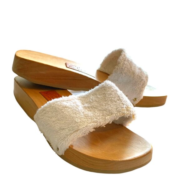 PRATESI Wooden White Terry Clog Slides - Picture 1 of 12